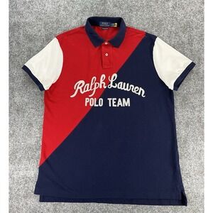 Polo Ralph Lauren Polo Shirt Mens Large Red White Blue 'Ralph Lauren Polo Team'